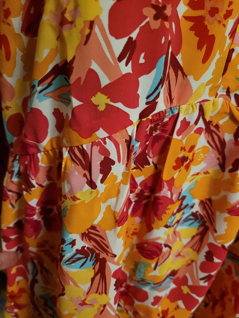 Size 3X Floral Print Ruffle 3/4 Sleeve Babydoll Style Blouse. - Picture 3 of 7